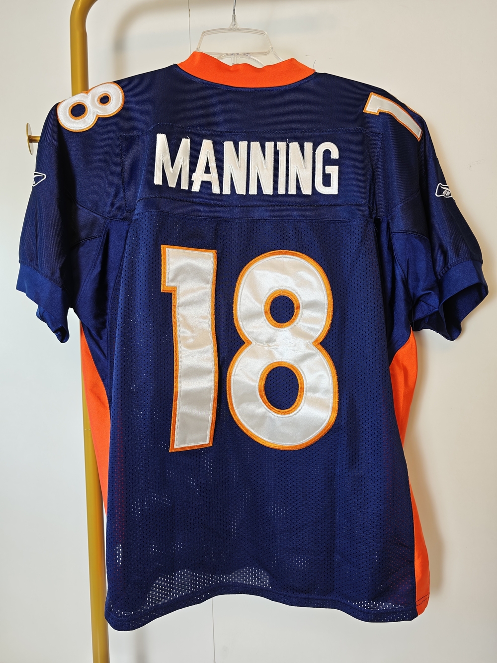 Reebok NFL Denver Broncos Peyton Manning Jersey Navy Blue Orange 18 Mens XL 50